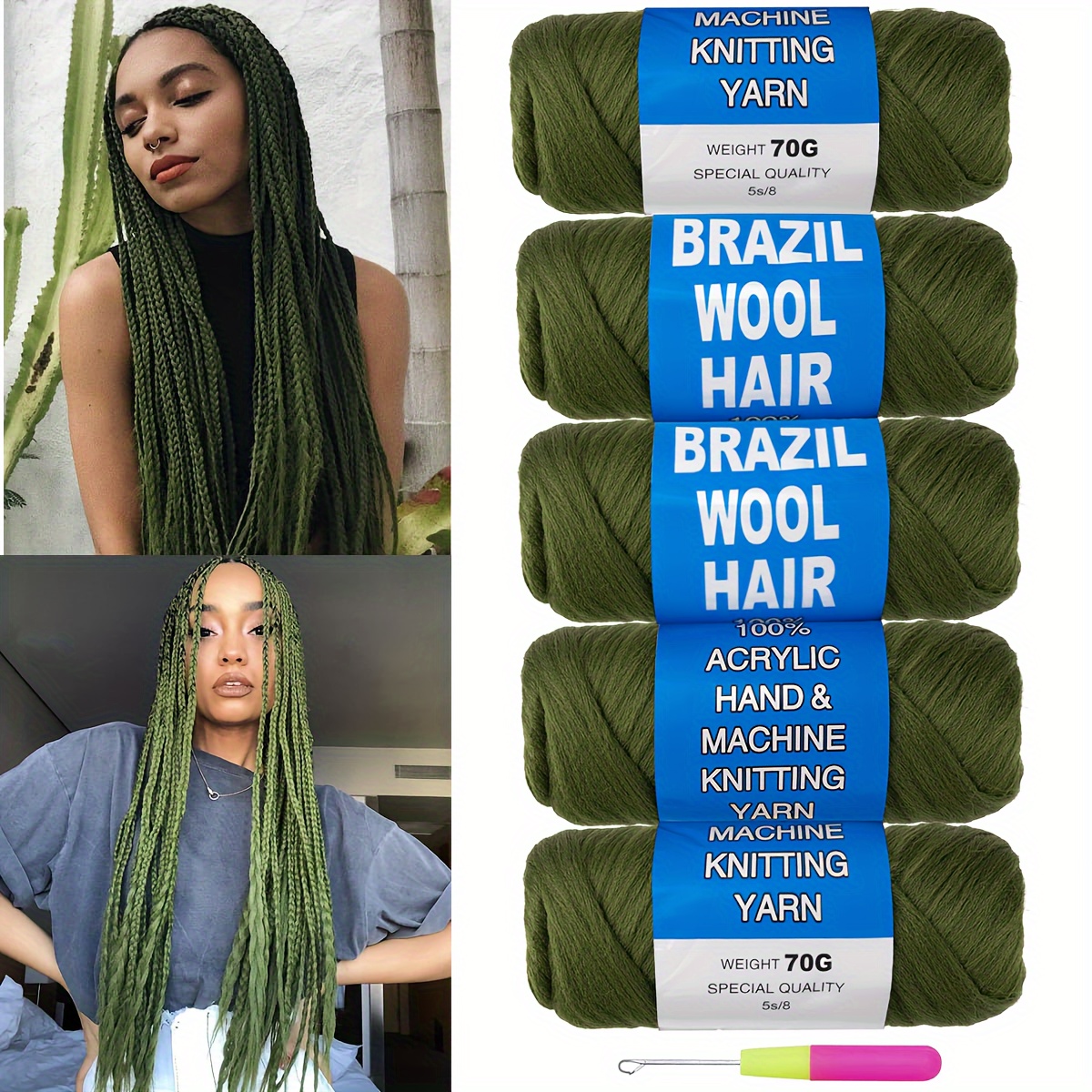 5 Pack Brazilian Yarn Wool Hair Arylic for Crochet Braid Black for sale  online