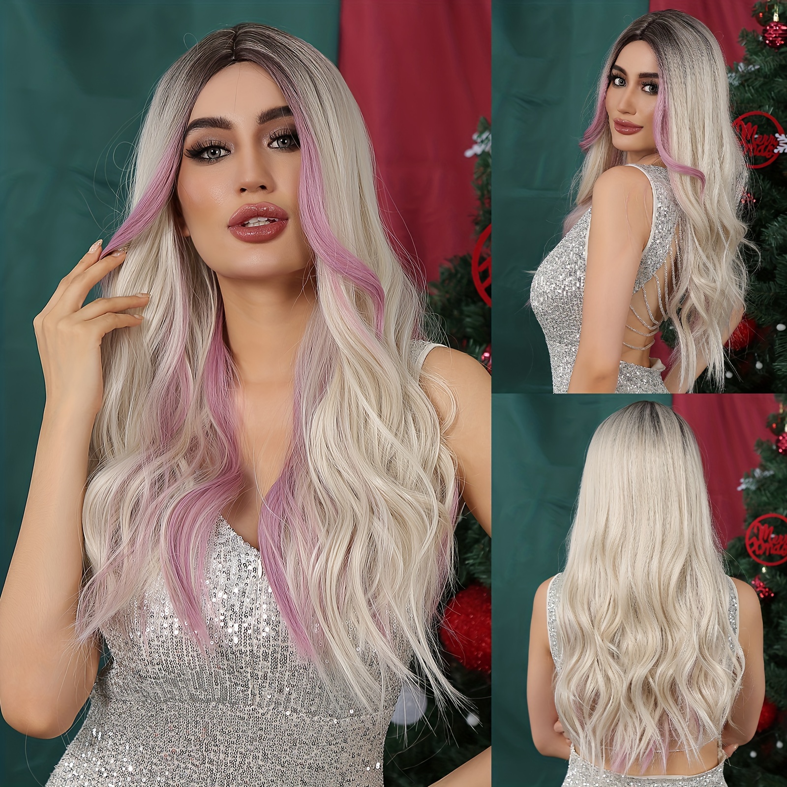 Long Curly Wigs Platinum Wigs Colored Highlights Curly Wavy Temu