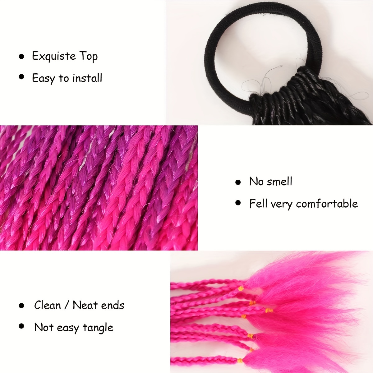 12 Pack Long Braid Hair Extensions with Elastic Bands - Rainbow Braids