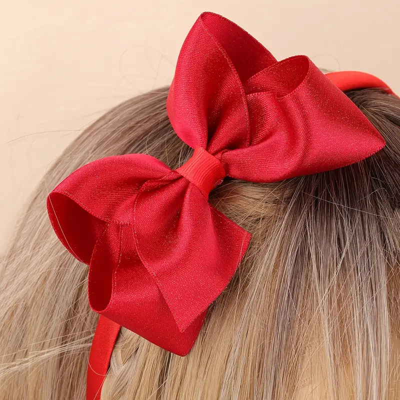 1pc Girls Red Bow Headband Hairband Head Hoops Christmas and New Year Hair Accessories,Temu