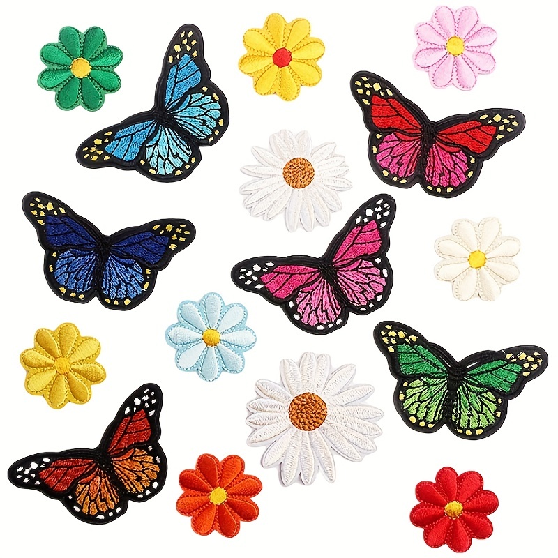 60pcs Butterfly Iron on Patches, 2 Size Embroidered Sew Applique