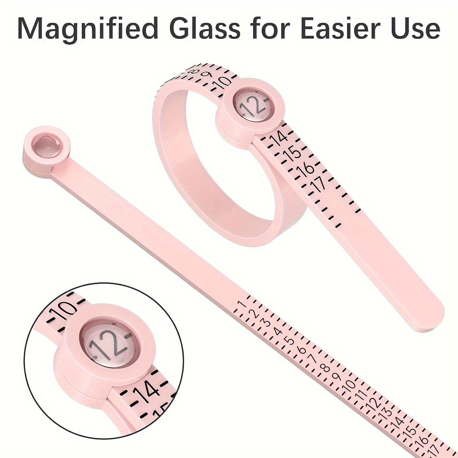 Medidor de anillos 1-17 REIDEA - Herramienta de medición con vidrio  ampliado, herramienta de tamaño de dedo reutilizable, tamaño de joyas,  tamaño de