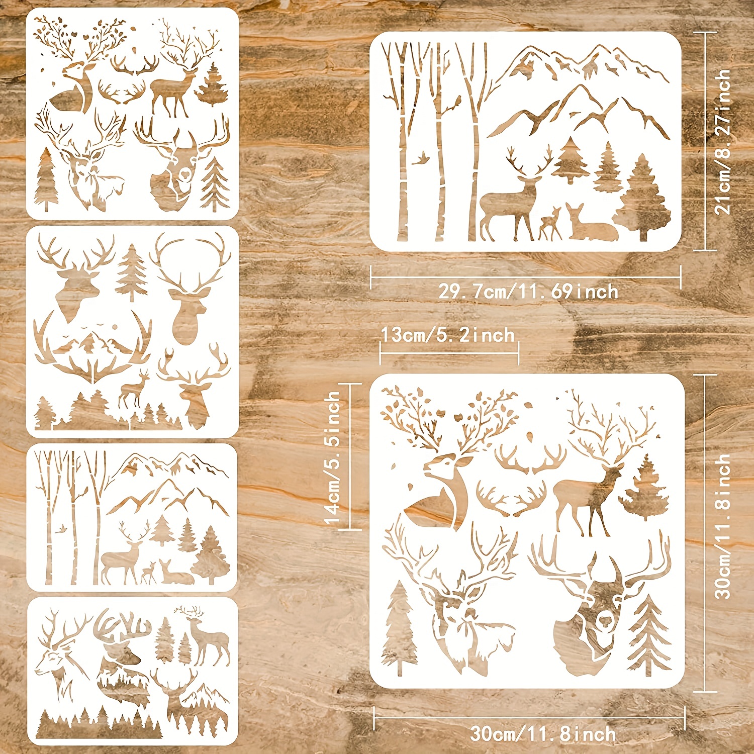 6pcs Deer Stencils Forest Mountain Tree Deer Head Stencils For Wood Burning  Stencil Template Stencils For Painting On Wood Crafts Home Decors (Deer)