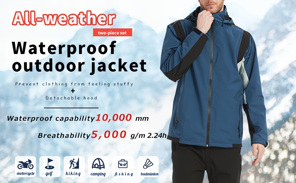Waterproof Rain Jacket Sets Men's Outdoor Rain Wear - Temu Australia
