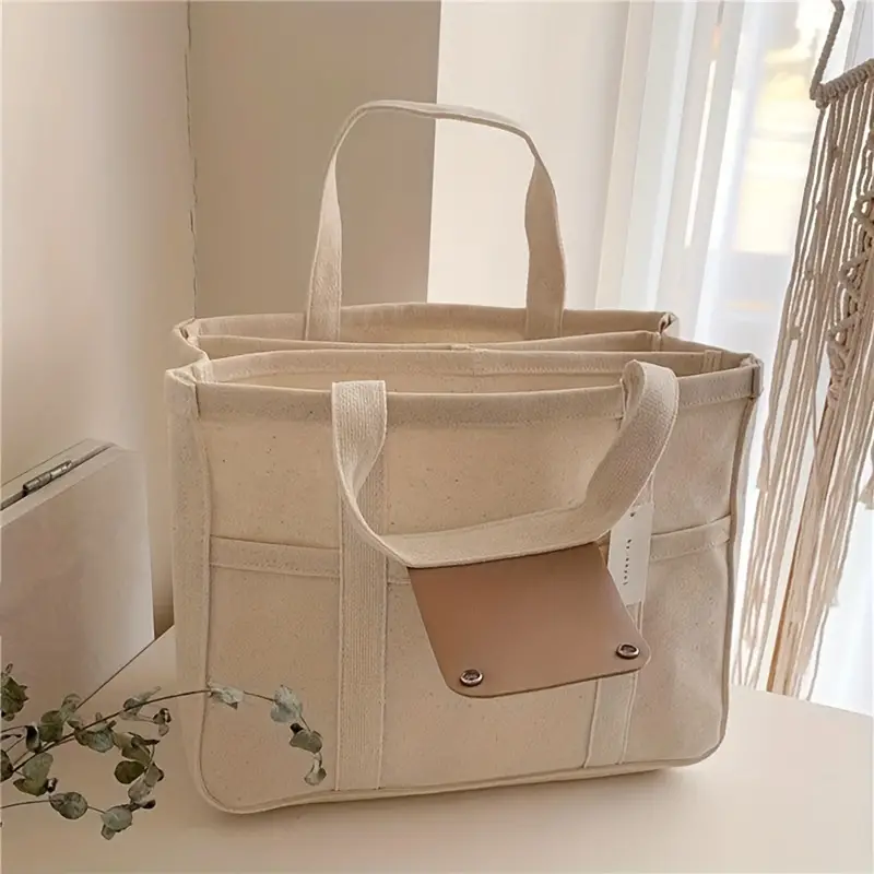 Canvas Tote Bag With Seperations, Durable Lightweight Shoulder Bag, Casual  Practical Commuter Mommy Bag