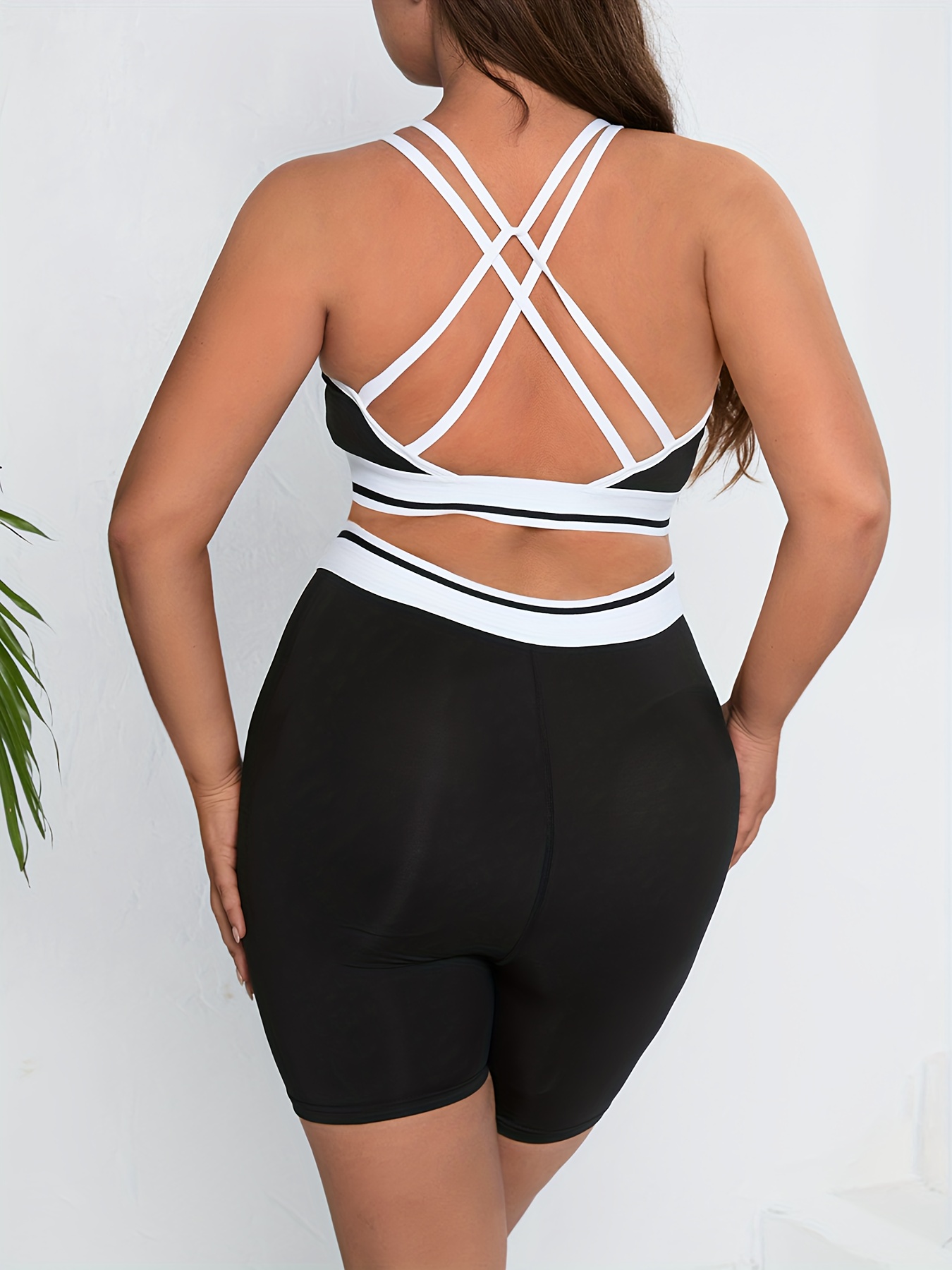 Workout Sets For Women Plus Size Strappy Crop Top High Waisted