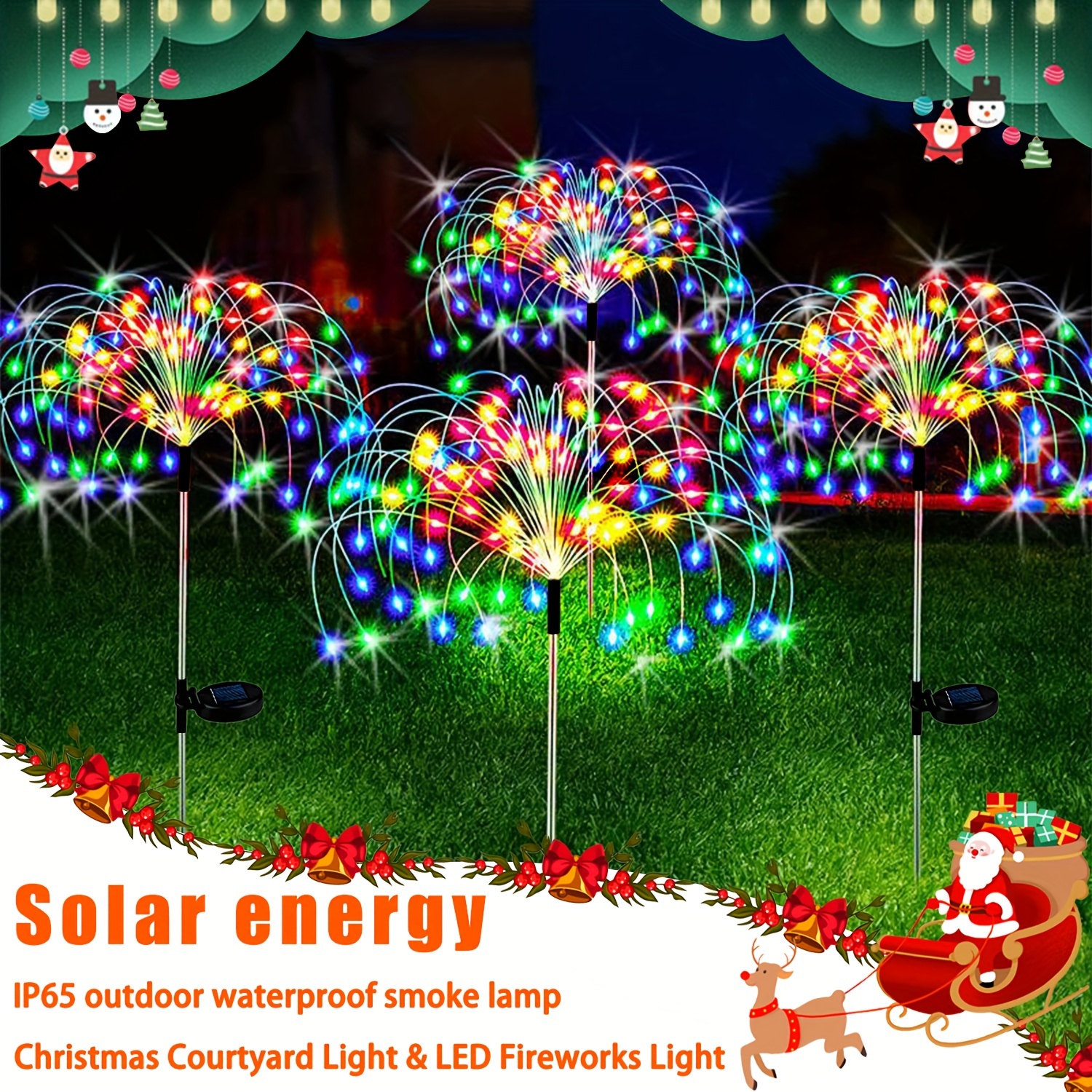 Lampes Solaires Extérieures, 2 Pièces 150 LED Lumières Feux d'Artifice  Solaire, 2 Modes Solar pour Extérieur Patio Pelouse Noël Décor (Multicolore)