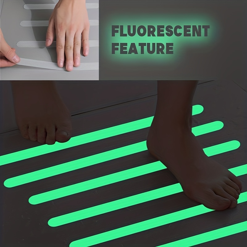 

6pcs Glow-in-the-dark Waterproof And Non-slip Stickers, Self-adhesive Glow-in-the-dark Anti-slip Strips For Ground Steps And Stairs, Fluorescent Anti-slip Strips For Bathroom Bathtubs