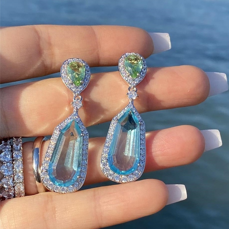 925 Silver Plated Sapphire Dangle Drop Earrings