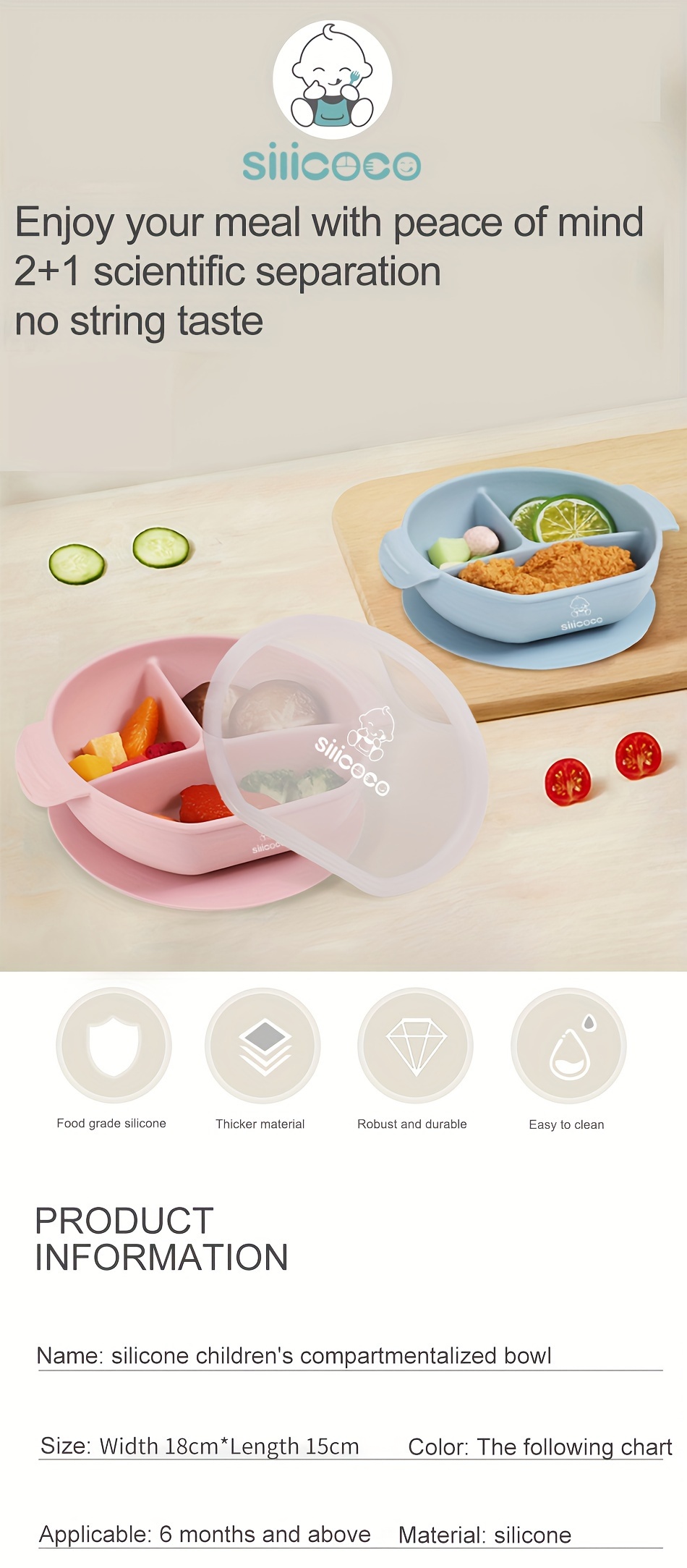 food grade silicone food bowl training tableware bpa free microwave dishwasher and oven safe details 0