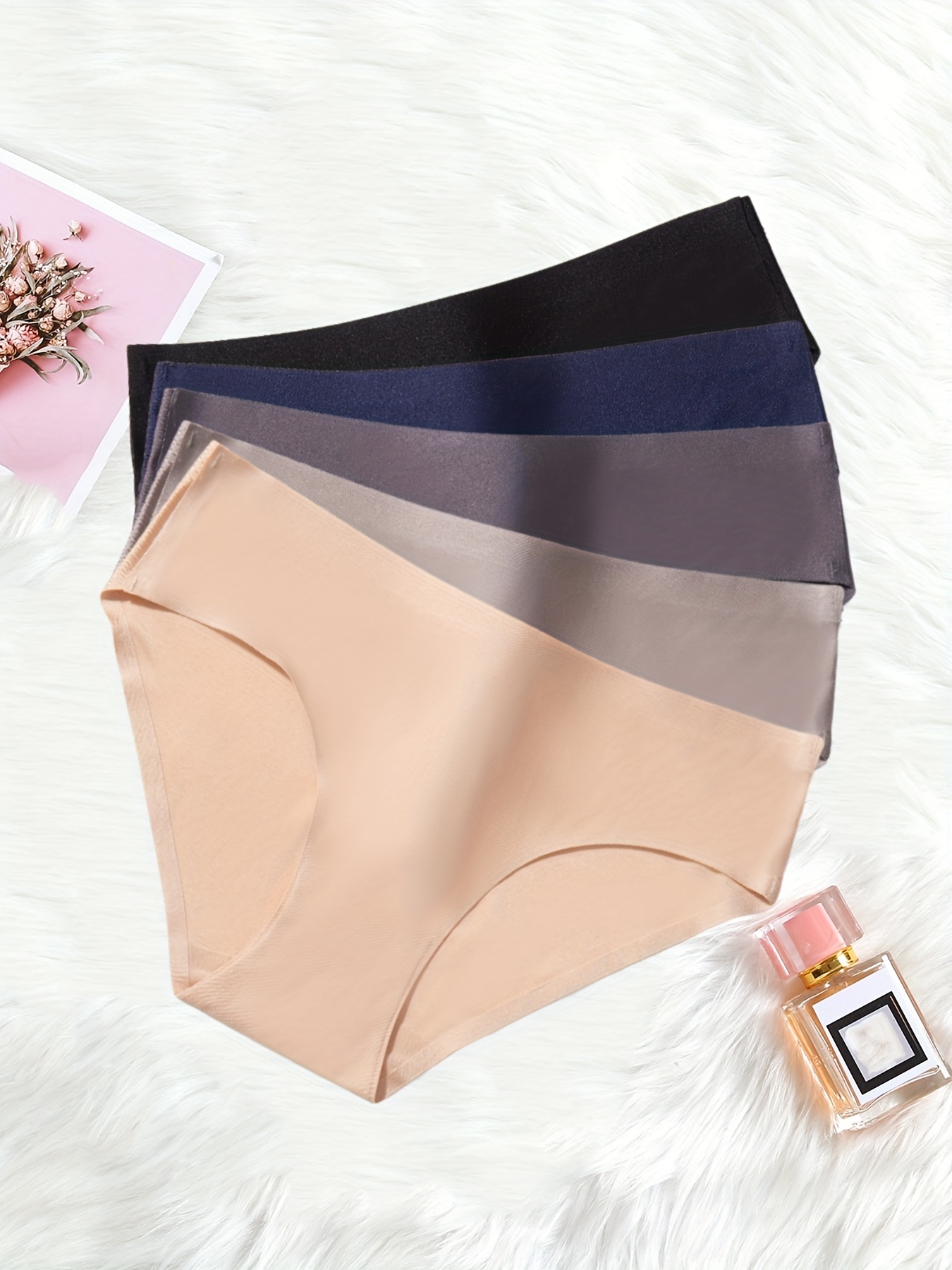 5pcs Seamless Solid Bikini Panties, Comfy & Breathable Stretchy Intimates  Panties, Women's Lingerie & Underwear