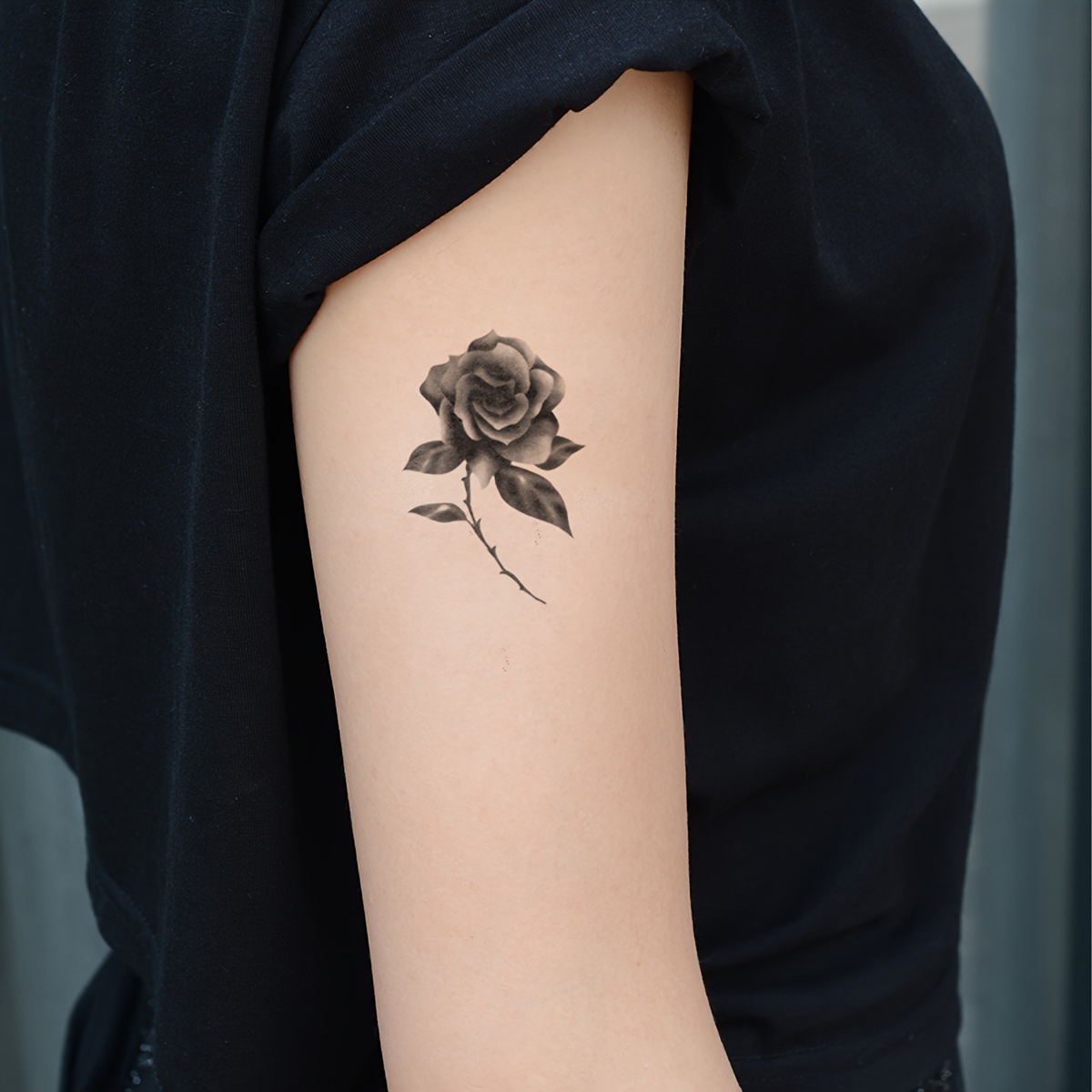 Triangle Flower Tattoo Rose Peony Black Sketch Rose Daisy Sunflower Leaf  Body Waist Arm Neck Temporary Art Tattoos Bkseries 