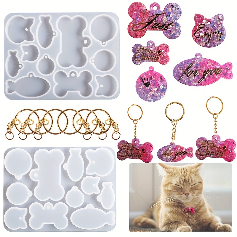 1pc Cat Dog Tag Epoxy Resin Silicone Mold Dog Bone Cat Fish Shaped Pet Tag  Pendant Casting Mold Key Chains For DIY Necklace Keychain Pendant Decoratio
