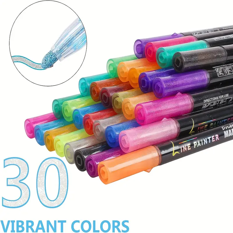 12/30 Colors Shimmer Markers Super Squiggles Outline Markers - Temu