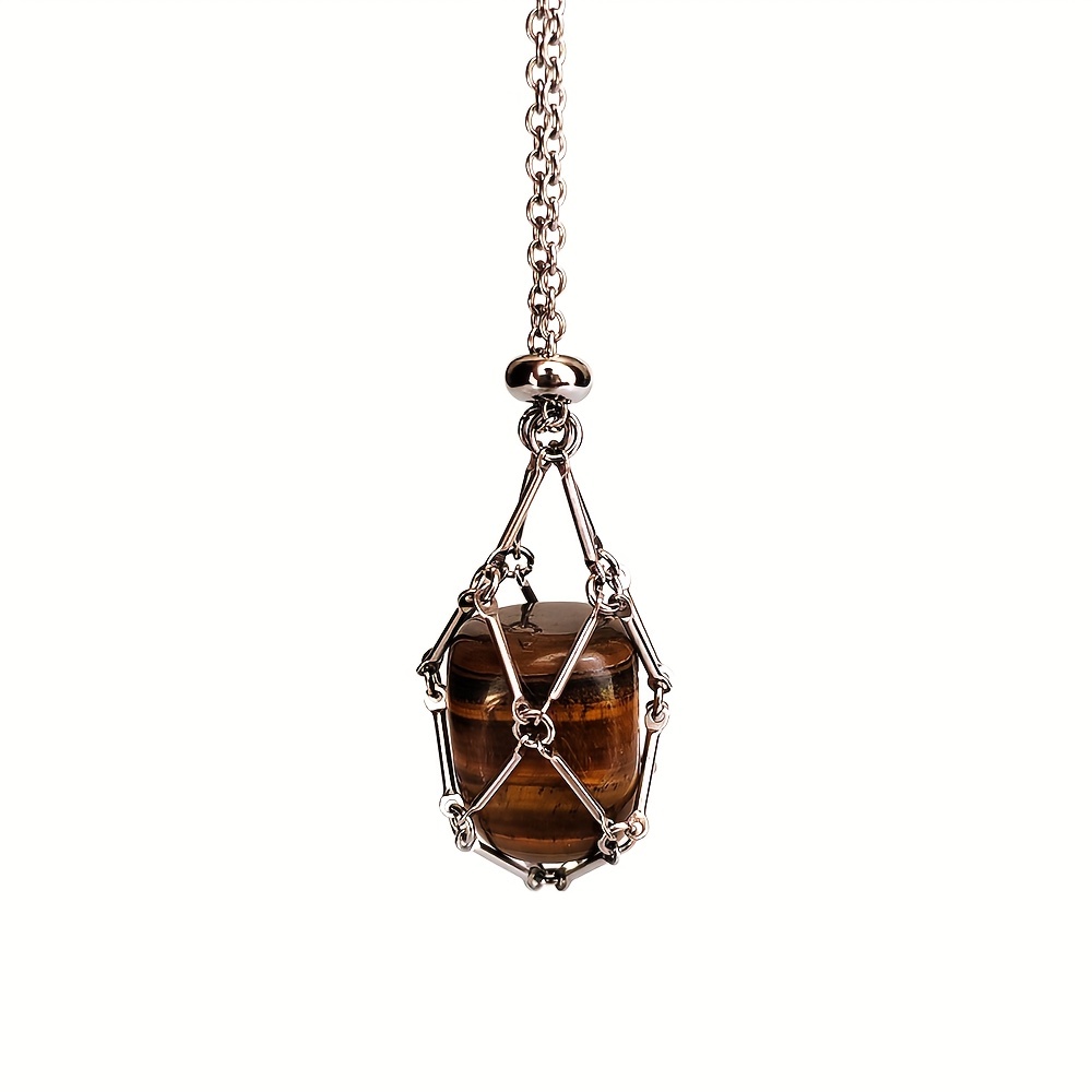 DAVINI Natural Crystal Mesh Metal Bamboo Necklace Woven Pendant Crystal  Stone Cage Holder Necklaces Jewelry For Women with card
