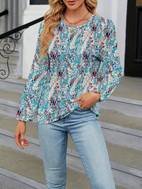 floral print crew neck blouse casual long sleeve blouse for spring fall womens clothing
