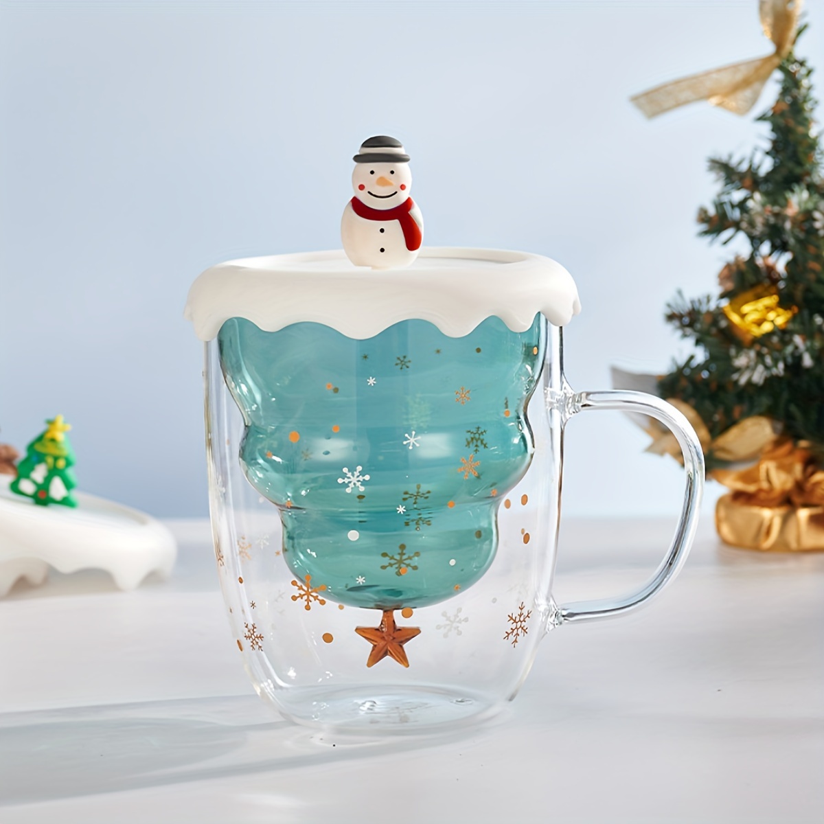 Christmas Tree Glass Mug Creative Xmas Double Wall Anti-scalding