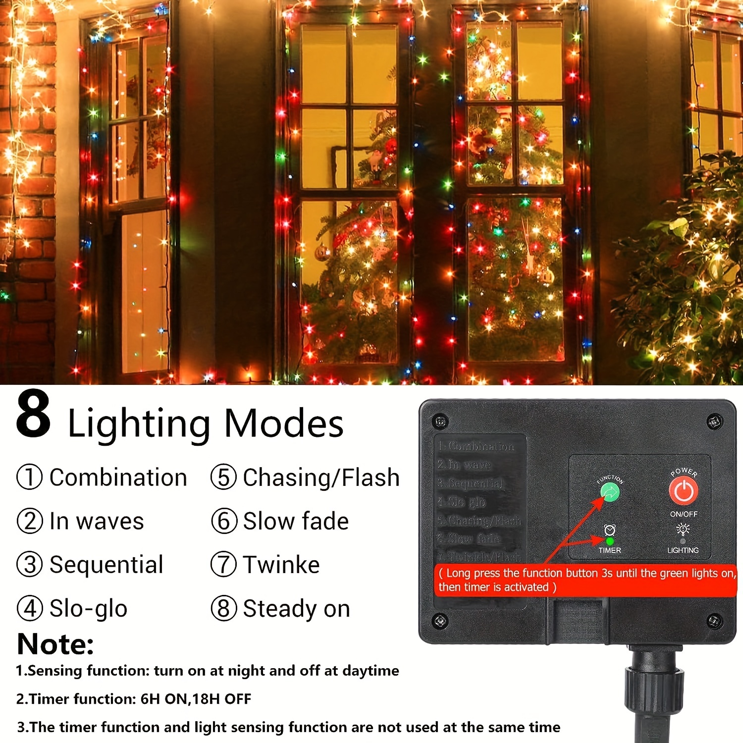108ft 300LED Christmas Lights Connectable with 8 Modes & Timer Remote, –