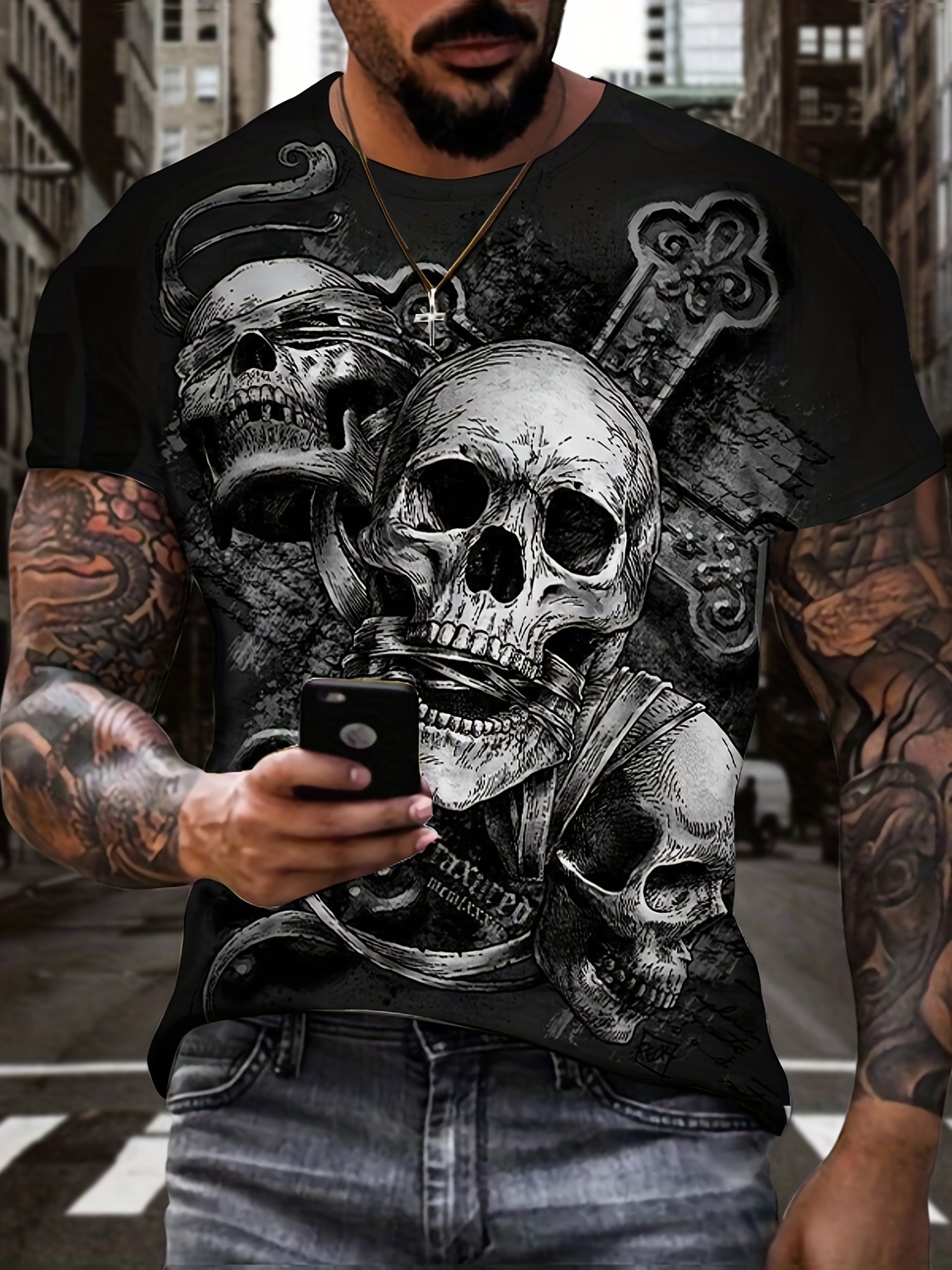 Pirate Skull Print Tee Shirt, Tee For Men, Casual Short Sleeve T-shirt For  Summer Spring Fall, Tops As Gifts - Temu