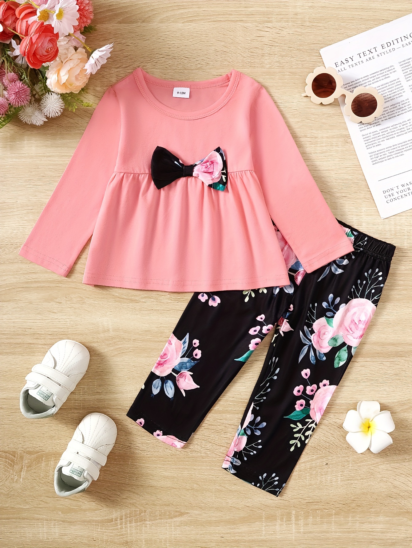 Baby Girls Cute Elegant Floral Print Dress Pants Bow - Temu