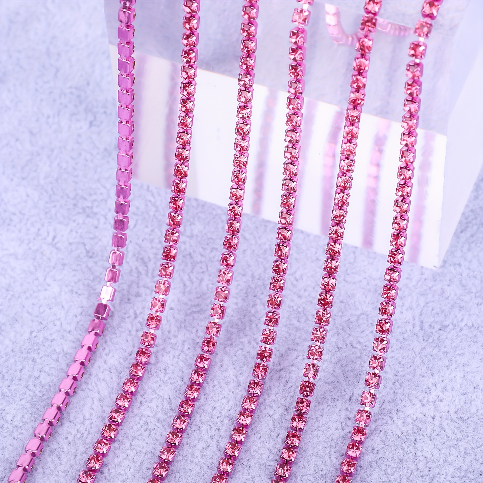 1 YARD 2mm Rhinestones Cup Chain Rainbow Color in Rose Gold 