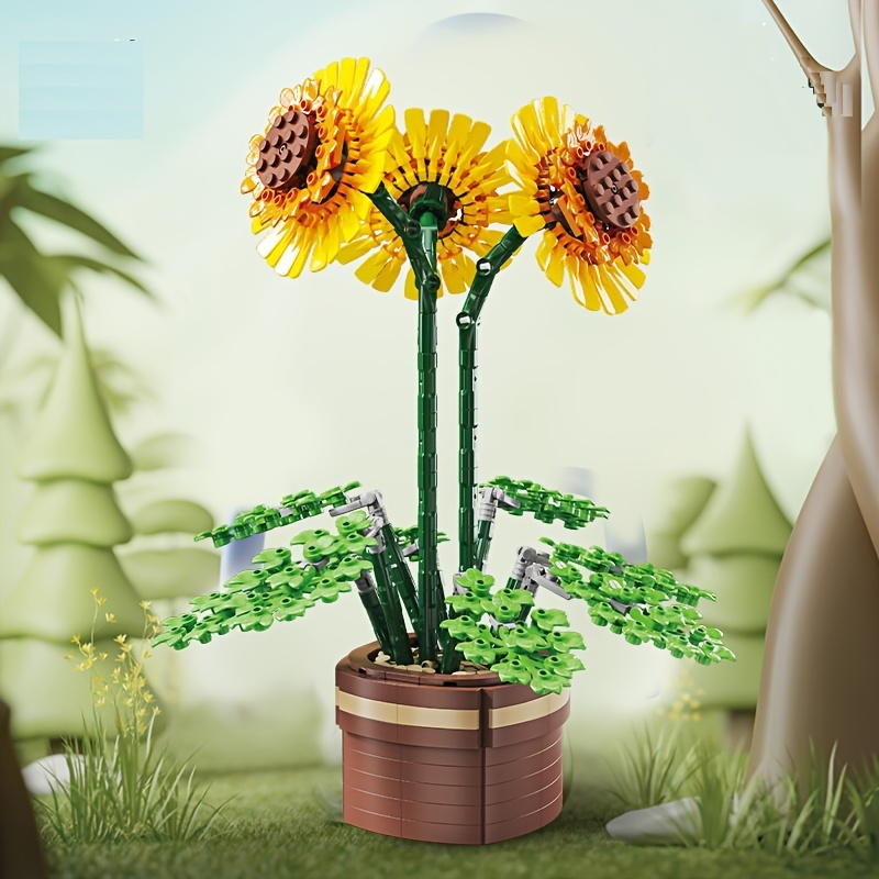 1 Sunflower Building Block Flower Assembled Potted Bouquet Toy Table ...