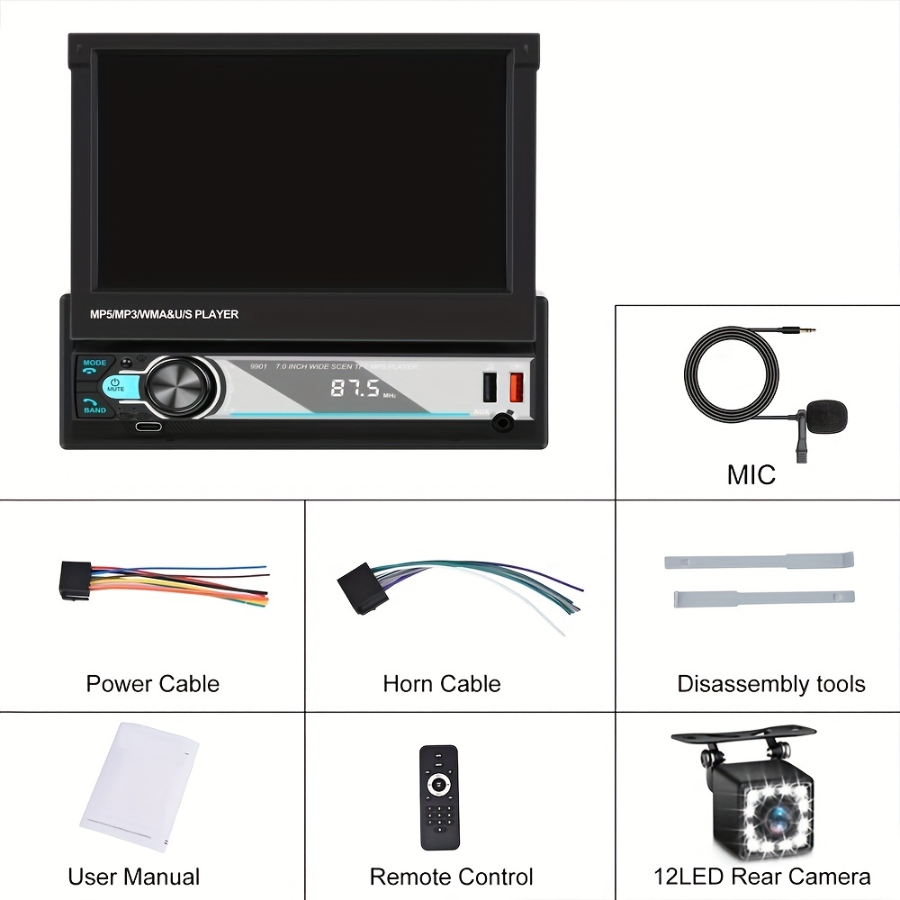 Podofo 1 Din 7 « Universal Car Radio Gps Navigation Autoradio Video Player  Bluetooth Rétractable Écran Tactile Mp5 Stéréo Audio