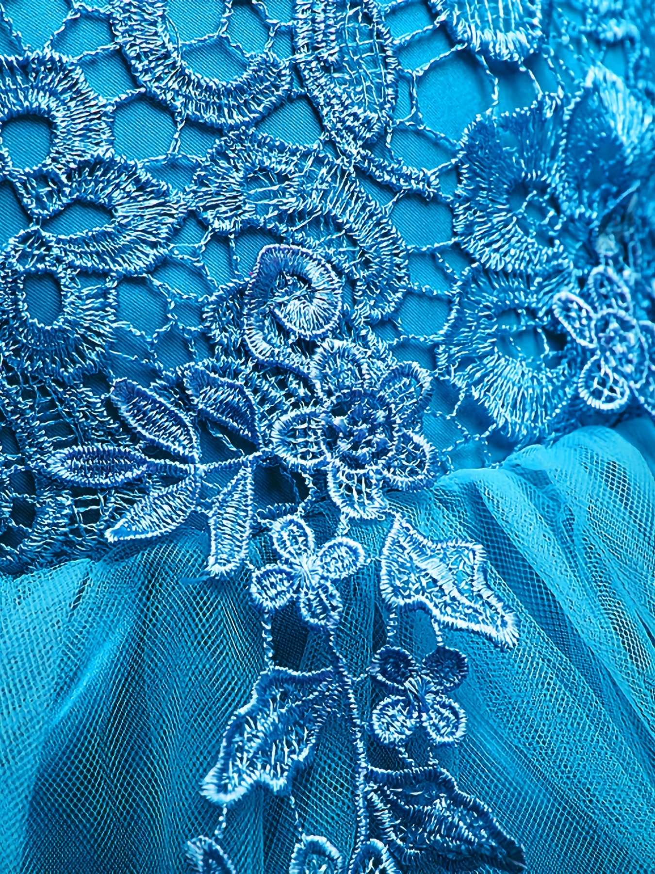 Dark Teal Lace Floral Netting Fabric Special Occasion Fabric By the Yard