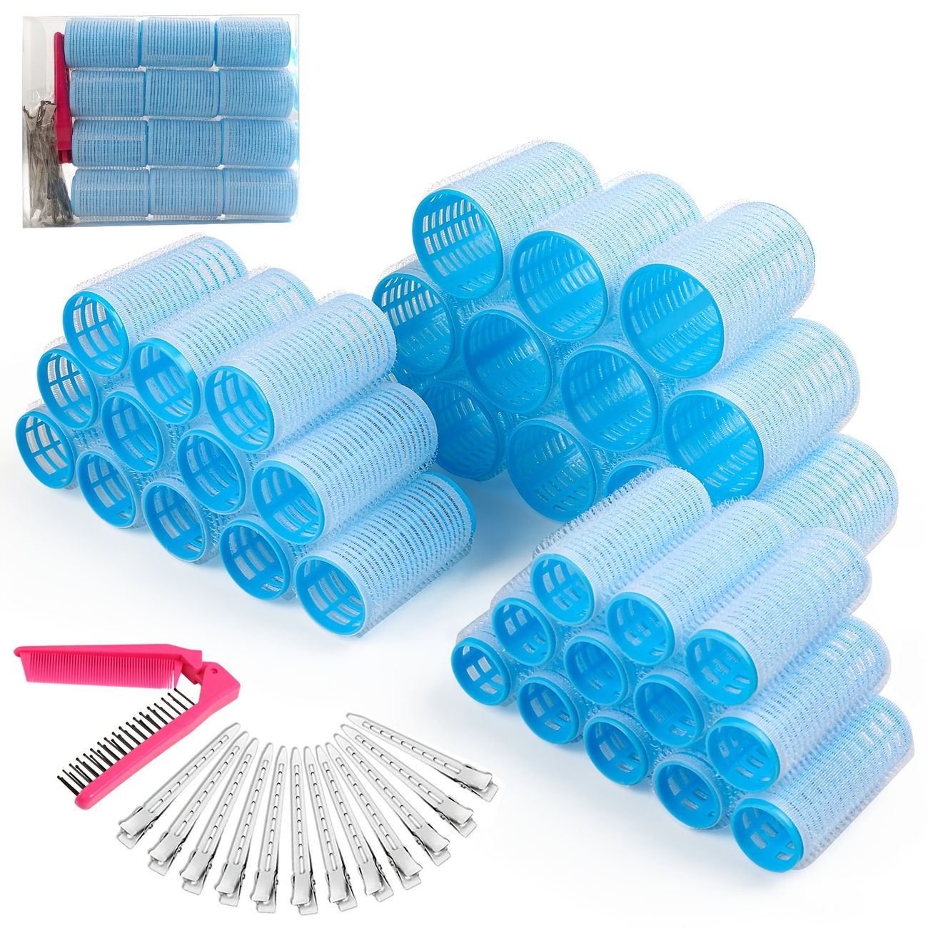 Self Grip Hair Rollers Set Salon Hair Set With Folding Pocket Comb And Hair  Clips Hair Curlers For Medium Short And Long Hair 3 Sizes Large Medium  Small | Shop On Temu