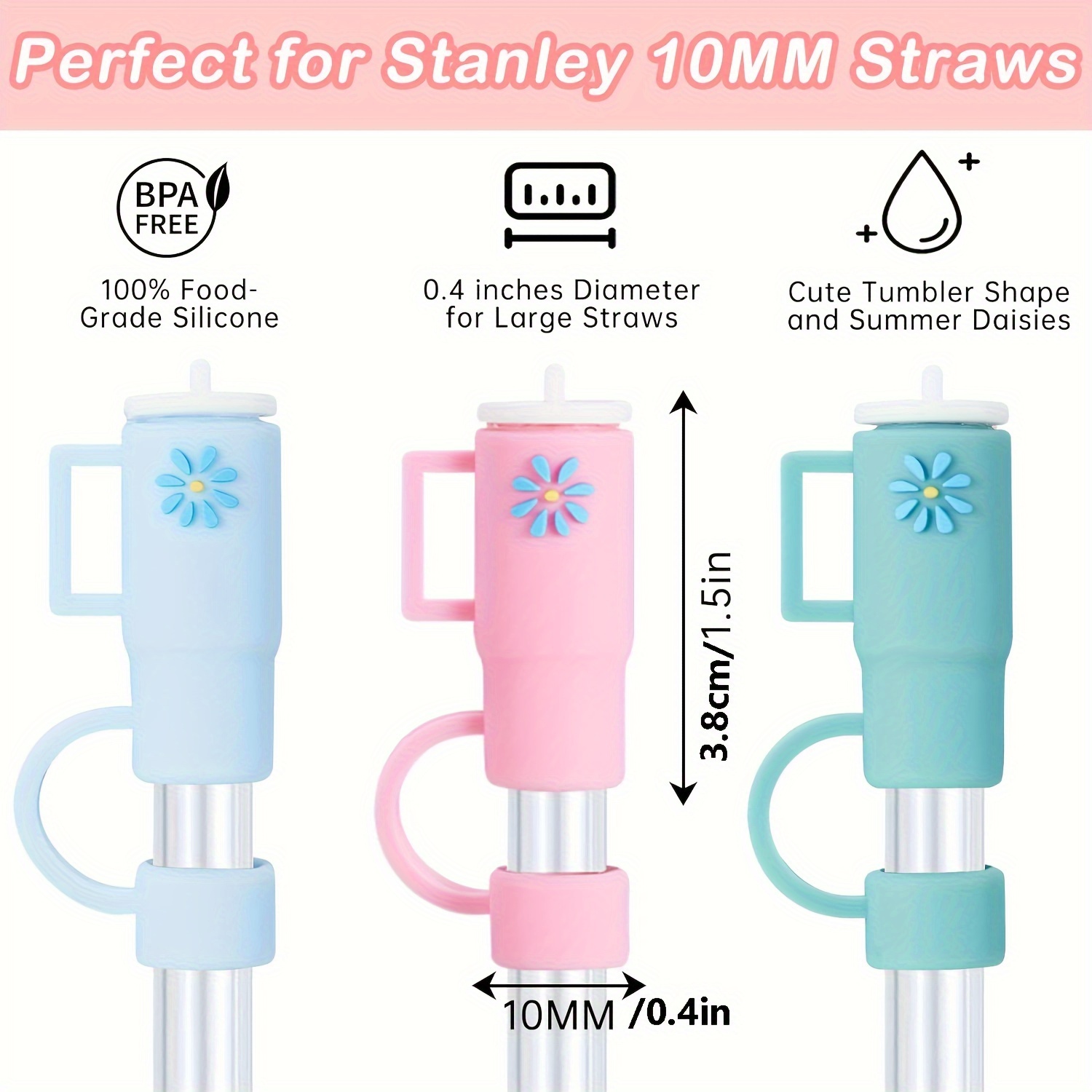 5PCS Straw Cover Cap for Stanley Cup, Silicone Straw Topper fit Stanley  30&40 Oz Tumbler with Handle, 10mm Drinking Straw Tip Covers for Stanley  Cups