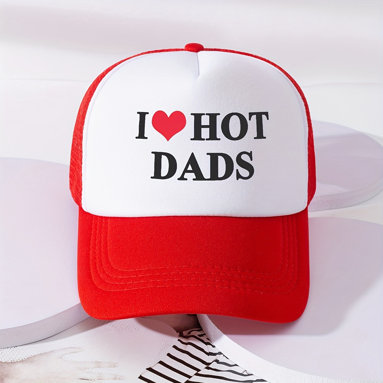love hot dads baseball cap trendy printed color block mesh Temu