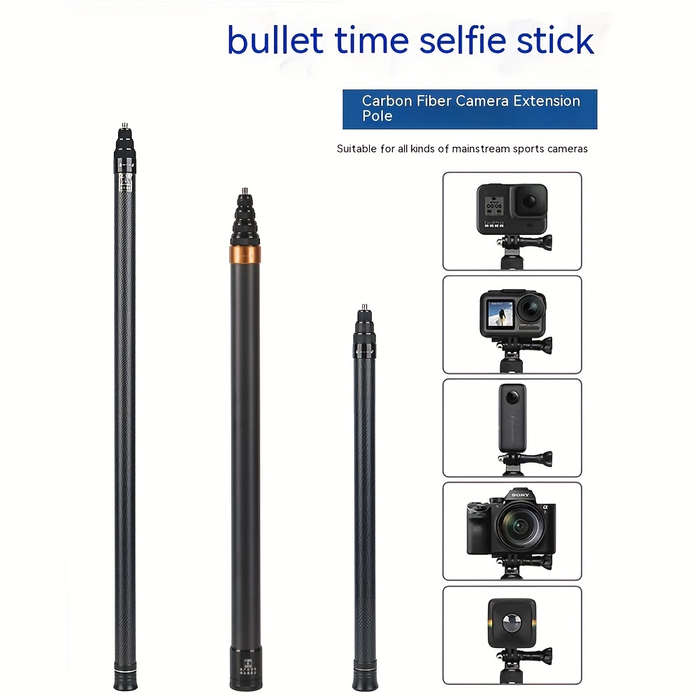 Carbon Fiber Selfie Stick Adjustable Extension Pole For Insta 360