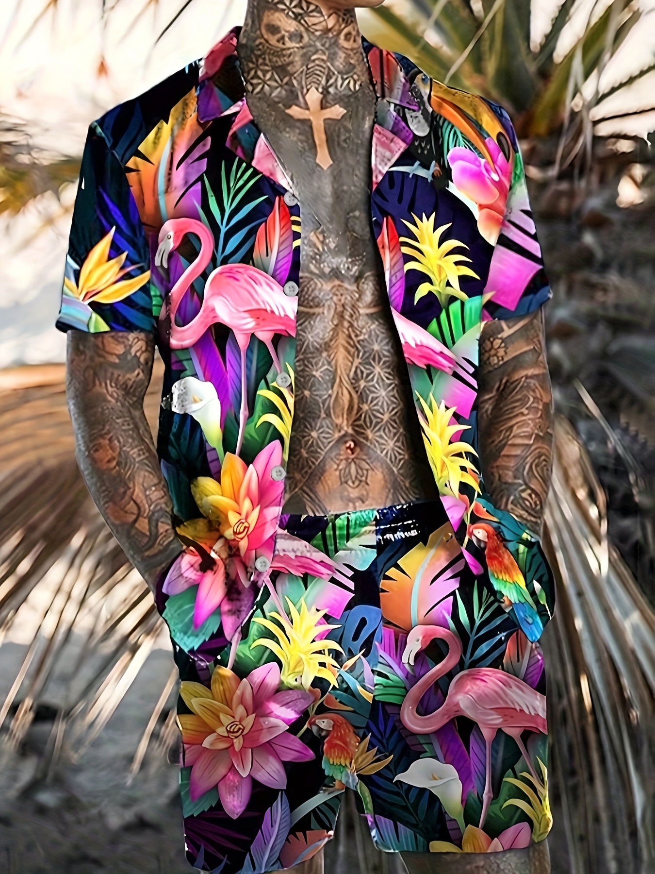 Camisa Verão Masculina Estampa Coqueiros Tropical Moda Praia Férias Lazer  Manga Curta Fashion
