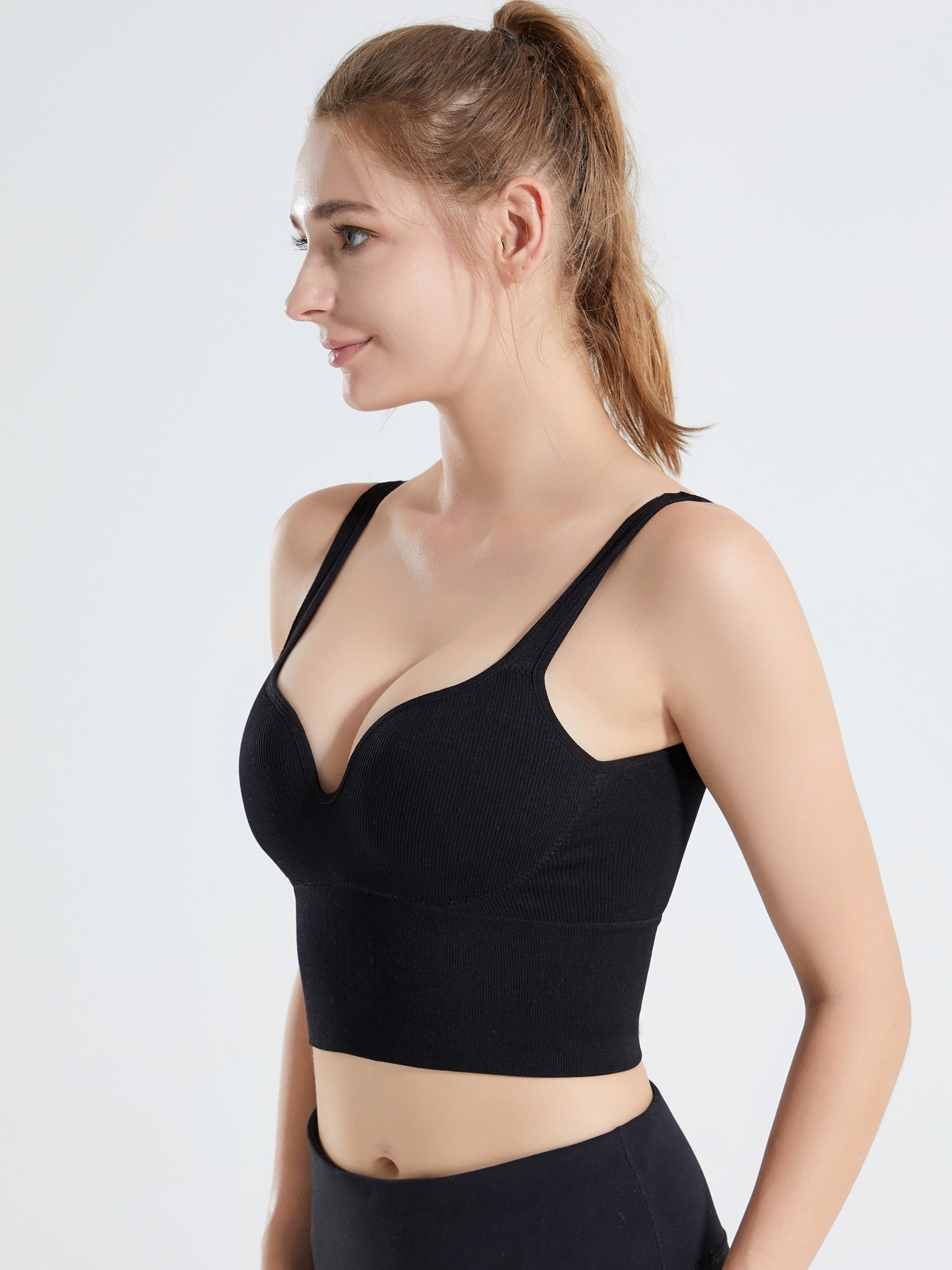 Strapless Sports Bras for Women High Support Large Bust Yoga Halter V-Neck  Wirefree Push Up V Neck Front Closure Seamless