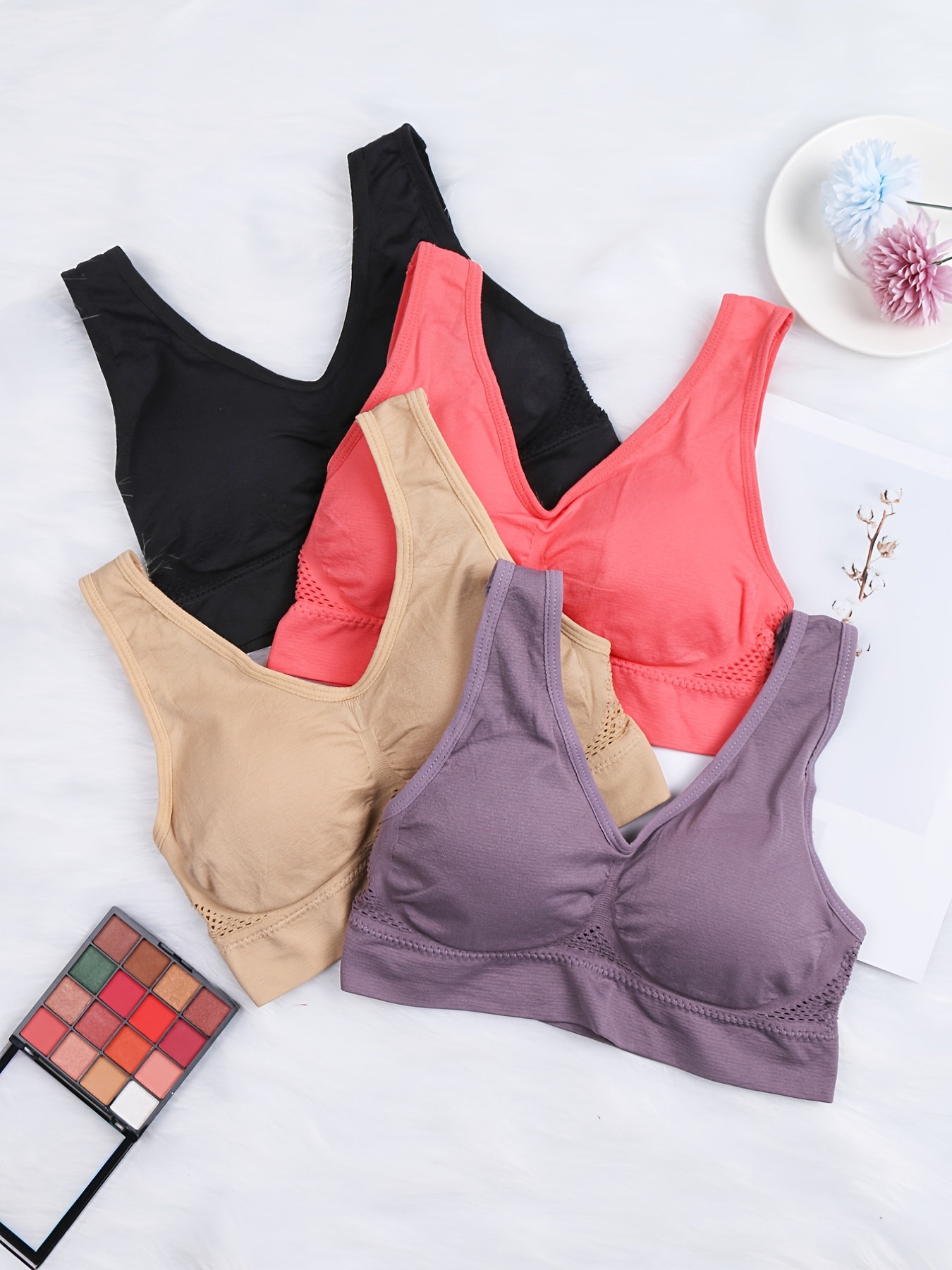 4pcs Mesh Hollow Sports Bras Comfortable Seamless Running Yoga Vest