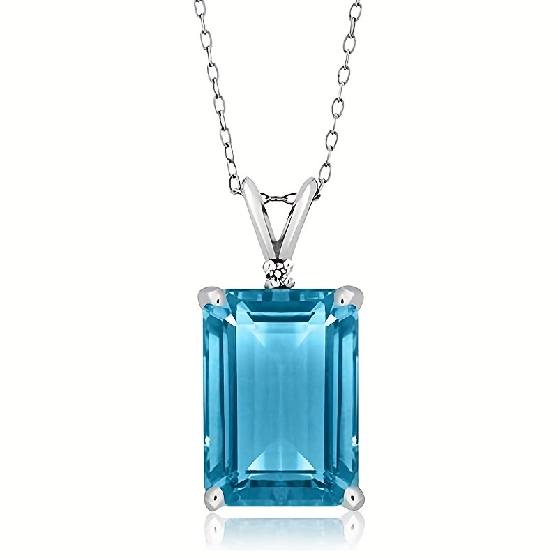 E-shop Klassischer eleganter Anhänger mit Meerblauem Synthetikstein für Damen – Braut Hochzeits Halskette – Geschenk zum Jubiläum