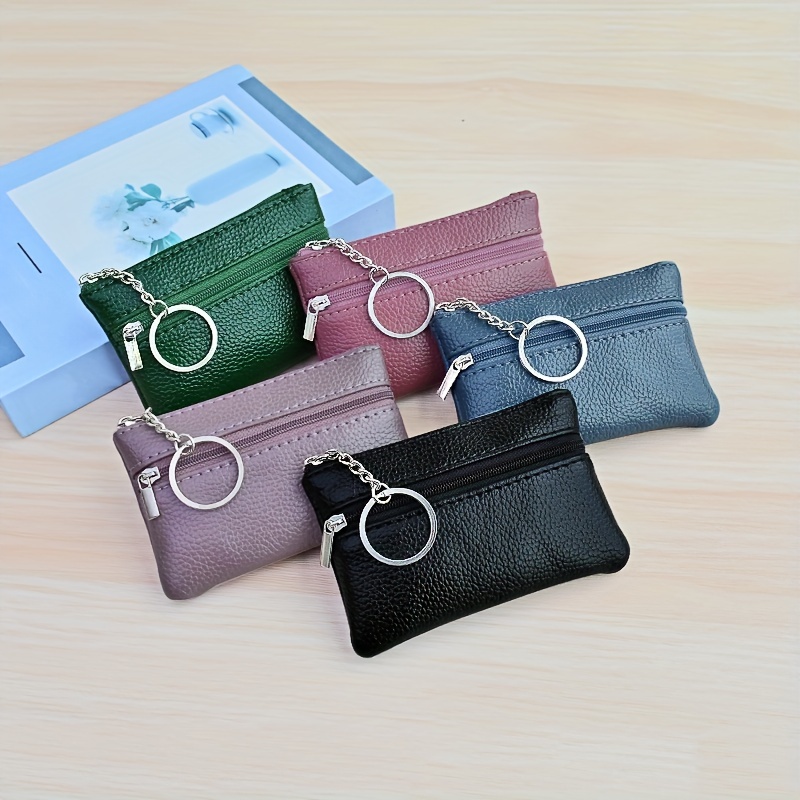Women 100% Genuine Leather Wallets Small Coin Purse Mini Wallet With Zipper  Keychain Clutch Pouch Bag Pouch Key Card Holder