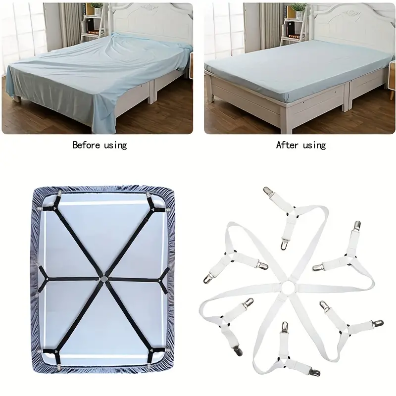 Non-slip Bed Sheet Fixers - Adjustable Metal Clip Elastic Straps