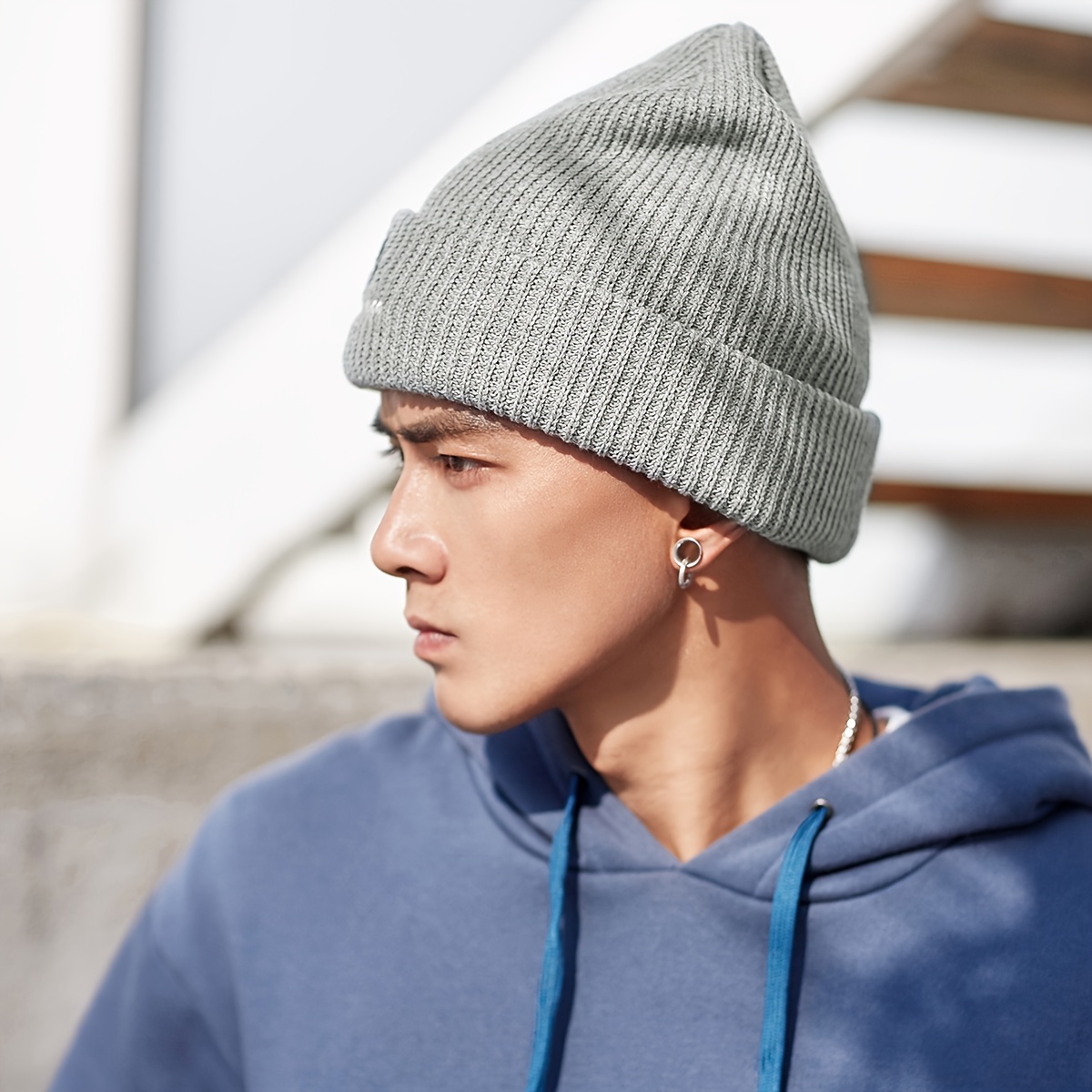 1pc Gray Beanie with &*;*&*; Graphic Fashion Glasses Design 100%  Acrylic Stretchy Winter Hat for Men Women, Streetwear Unisex Warm Ear 