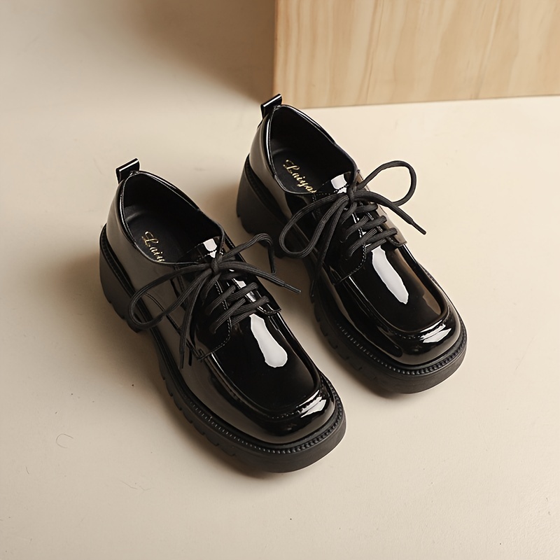 Zapatos Oxford Con Cordones Para Mujer, Zapatos De Tacón Bajo Grueso De  Piel Sintética Que Combinan Con Todo, Zapatos Oxford Negros Informales