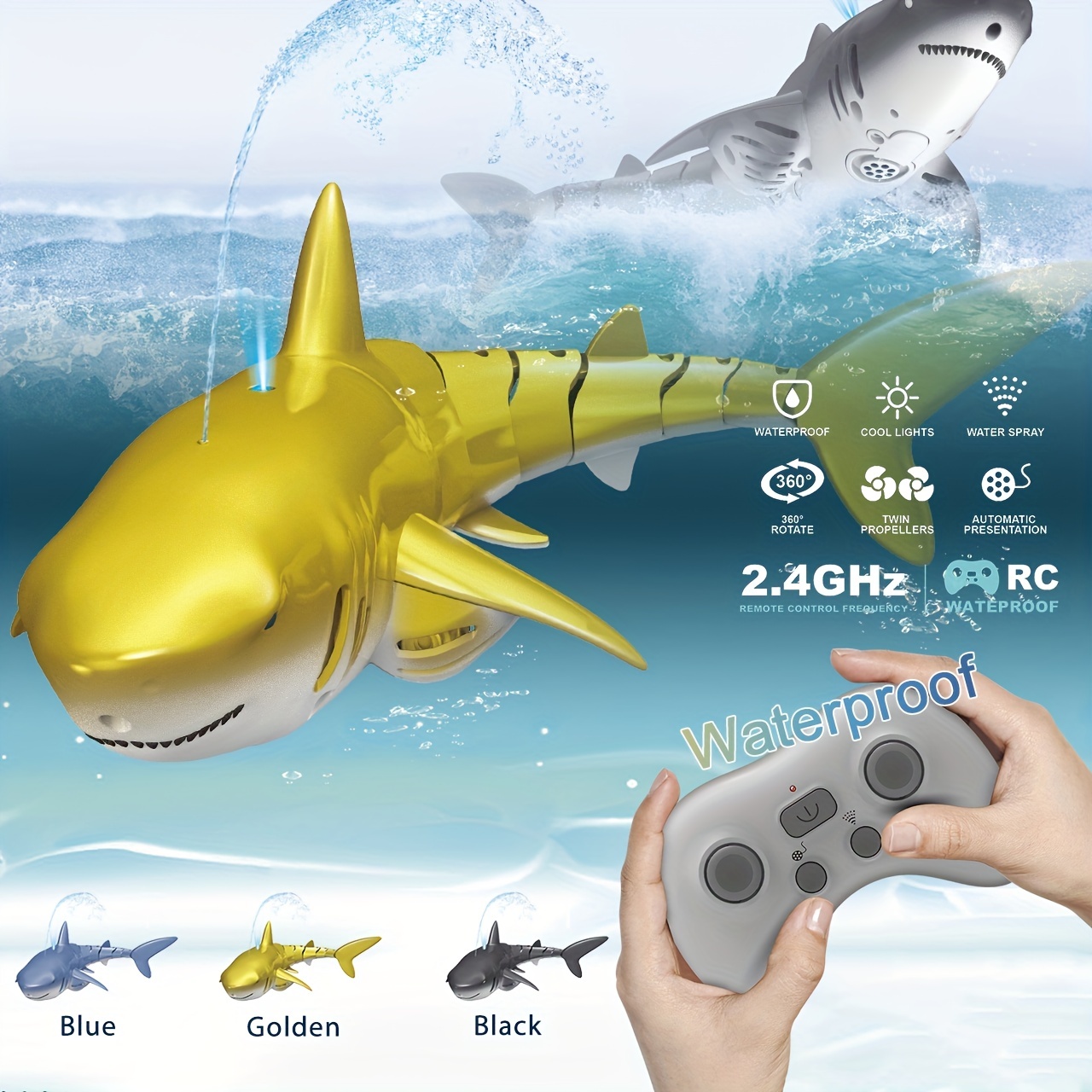  2.4G Remote Control Shark Toy 1:18 Scale High Simulation Shark  Shark for Swimming Pool Bathroom Great Gift RC Boat Toys for 6+ Year Old  Boys and Girls (with 2 Batteries) 