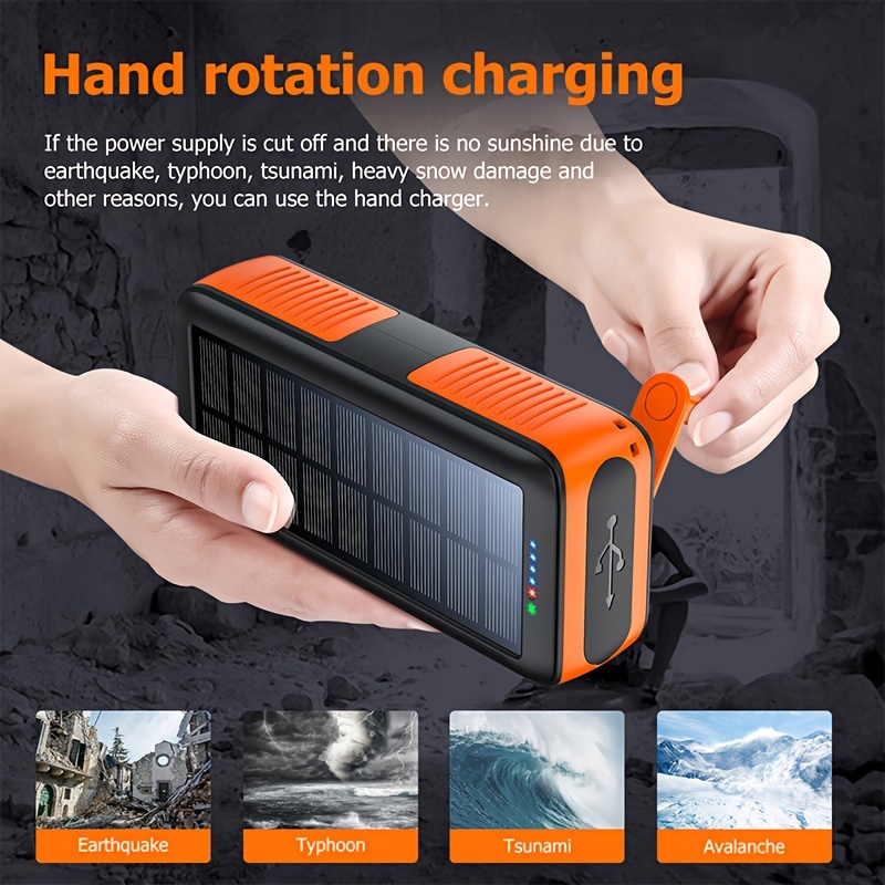 20000mAh Portable Solar Power Bank Charging Poverbank Three defenses  External Battery Charger Strong LED Light Double