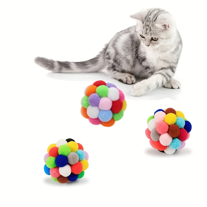 20 Pcs Christmas Cat Ball Toy Kitty Yarn Puffs Assorted Color Small Cat Toy  Plush Kitty