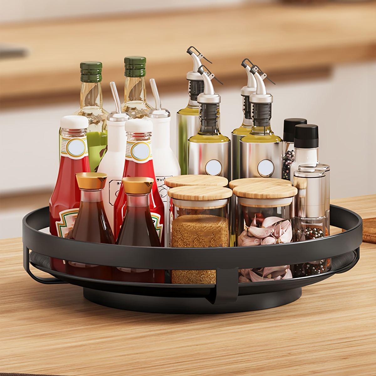 1pc Spice Racks, Steel Turntable Organizer, Lazy Susan Turntable Kitchen  Spice Organizer, Spice Rack Rotatable For Spices, Fruits