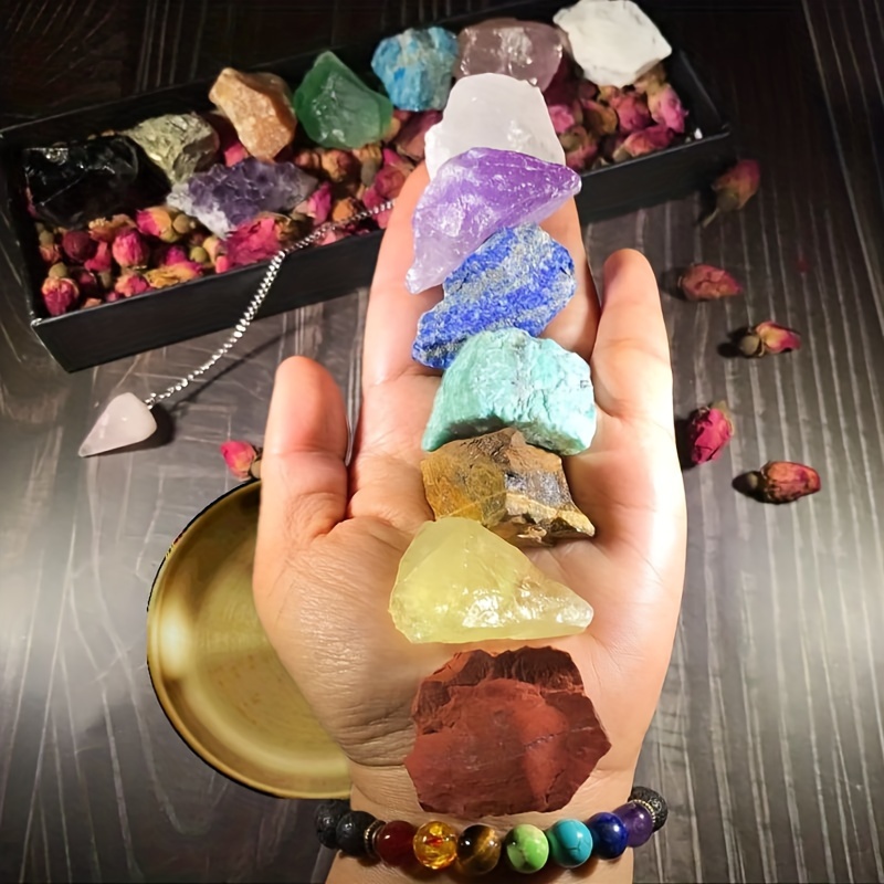 19pcs Healing Crystals Stones Set Real Energy Crystals For Beginners, 7 Raw  And 7 Tumbled Spiritual Chakra Stones