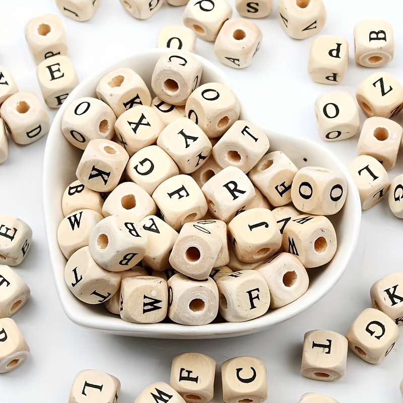 Wooden Letter Alphabet Beads Mixed Loose Bracelet Jewelry Making 50 To  200Pcs