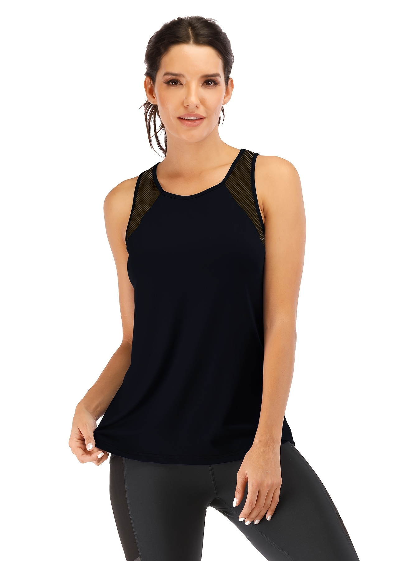 Solid Color Mesh Sleeveless Tank Top Breathable Racer Back - Temu
