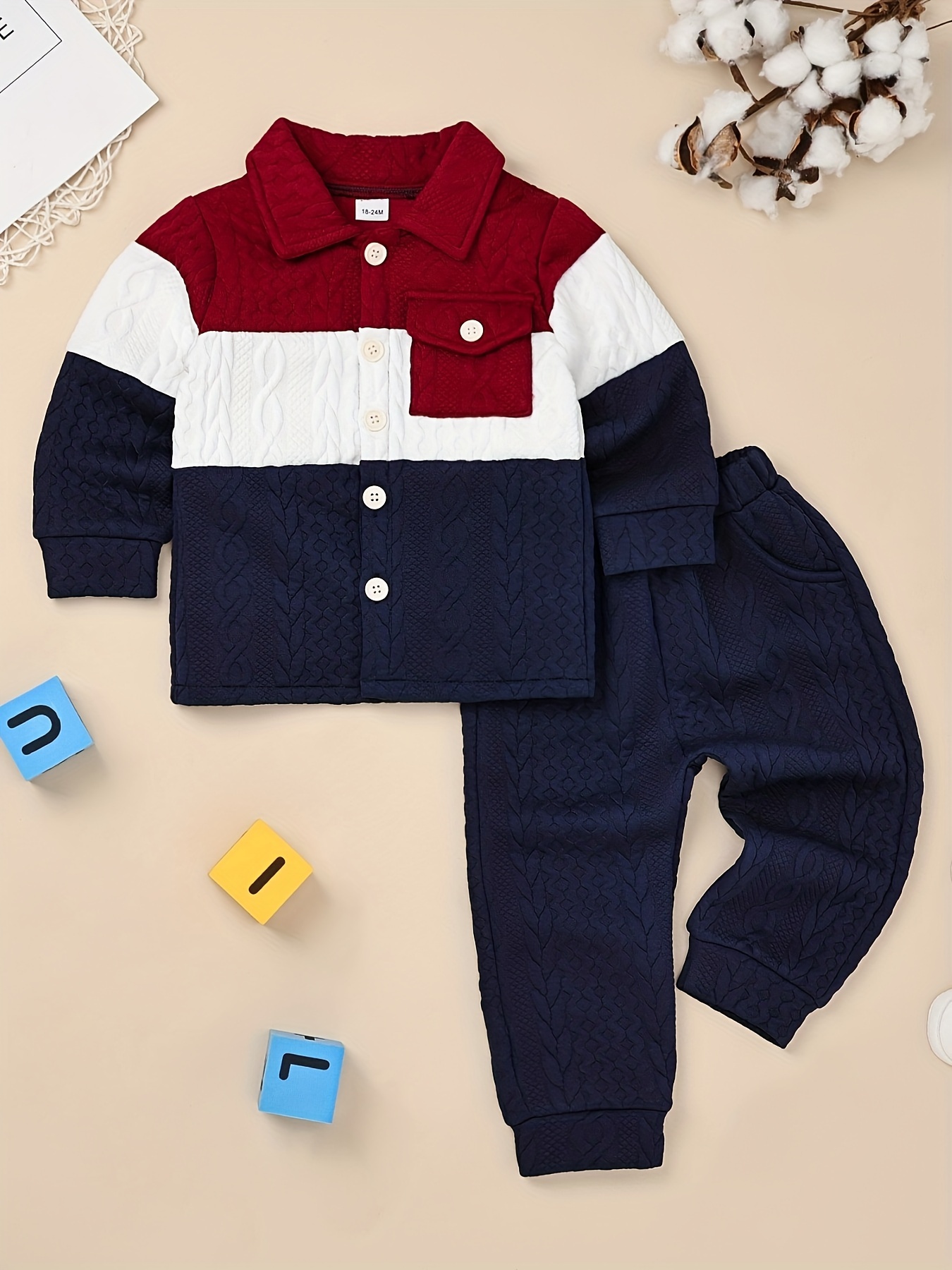 Baby Toddler's Preppy Style Simple Outfits, Patchwork Long Sleeve Patch  Pocket Shirt Pants Set For Kids 12 Months To 5 Years Old - Temu Australia