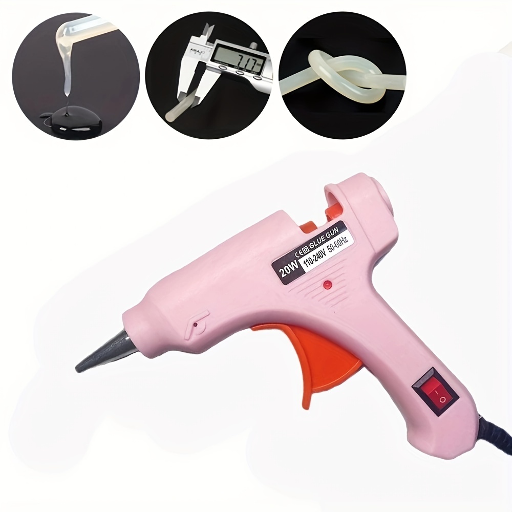 1 set 20W Hot Melt Glue Gun With Glues Stick Industrial Craft Mini Guns  Thermo Electric Heat Temperature Tool For DIY Jewelry Making (Pink-US)