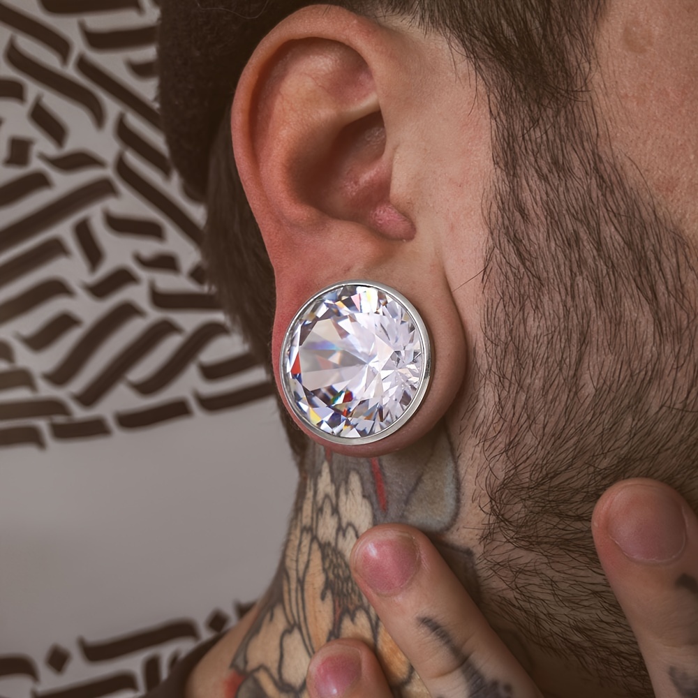 1 Pair Silver Stainless Steel Ear Stud Hypoallergenic Earrings Men Studs Piercing Jewelry, Jewels for Men,Temu